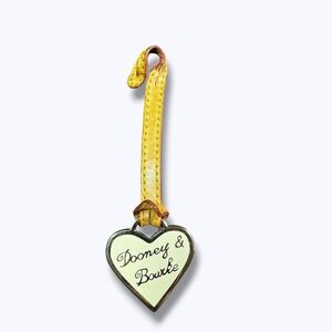 Dooney & Bourke Enamel Heart Pastel Yellow Bag Charm Key Fob Leather Stitch